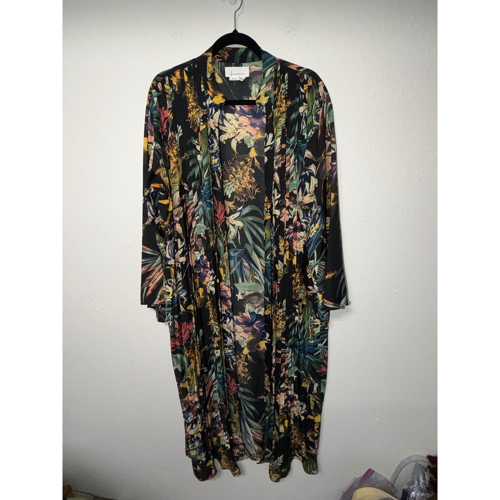 Anthropologie Floral Duster Kimono Tropical Botanical Black Long Unisex